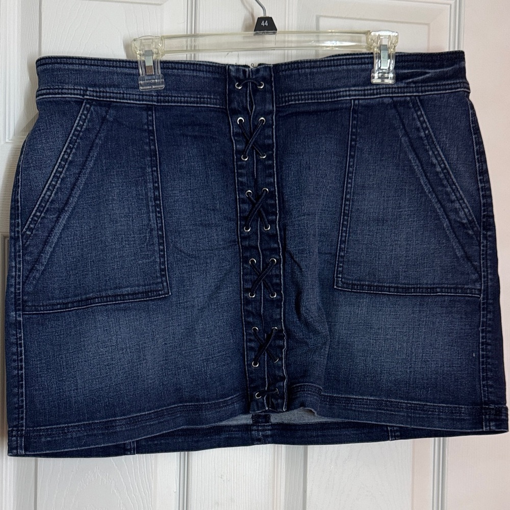 Express Dark Blue Lace-Up Mini Skirt